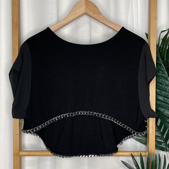 SOLD Alice McCall Black Chain Hem Crop Top Tee Size 8 Short Sleeve Casual - Picture 2 of 8